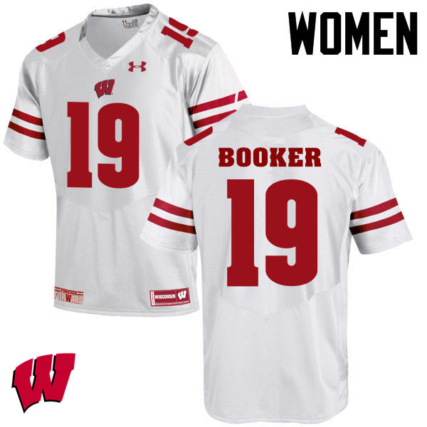 Women Winsconsin Badgers #19 Titus Booker College Football Jerseys-White - Click Image to Close